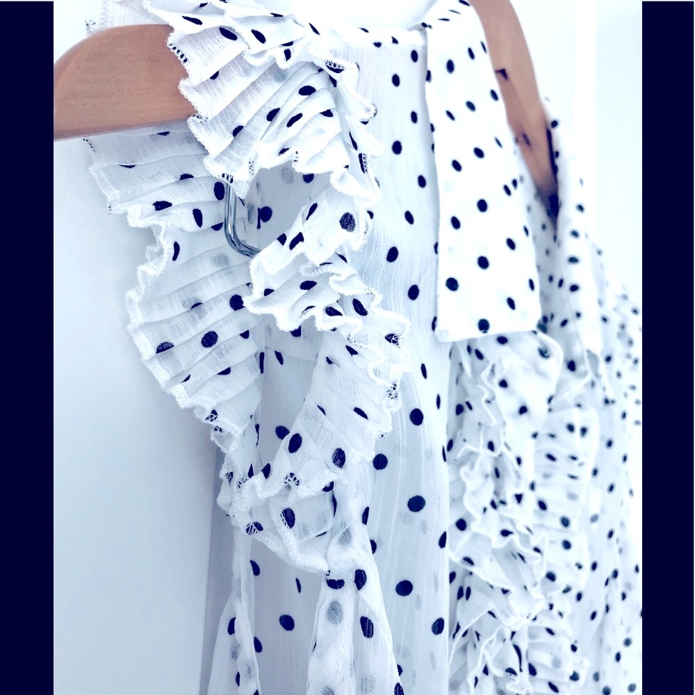 VTG 90s/50s White sheer with Black polkadot Blouse Jr. size MVictoria’s Secret